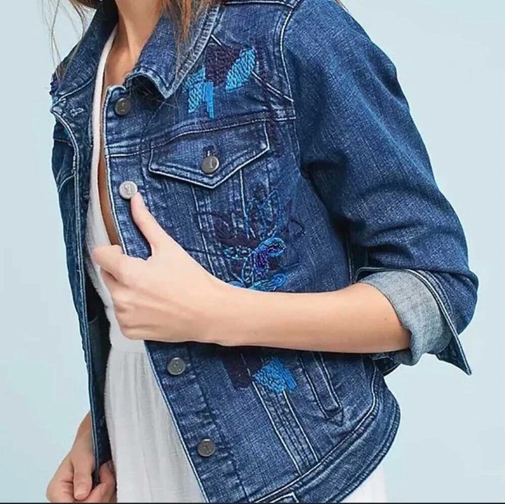 Pilcro and the Letterpress Sz XS Anthropologie Embroidered Beaded Denim Jacket